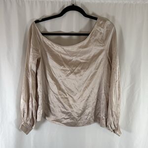 ALC Silk Blend Blouse Women's 2 Beige Long Sleeve One Shoulder Lightweight